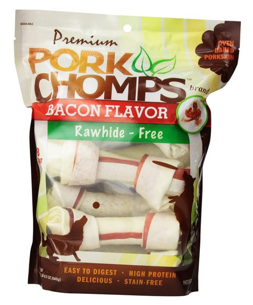 Pork Chomps Premium Pork Knotz - Bacon Flavor Medium - 8 Count - (7" Chews)