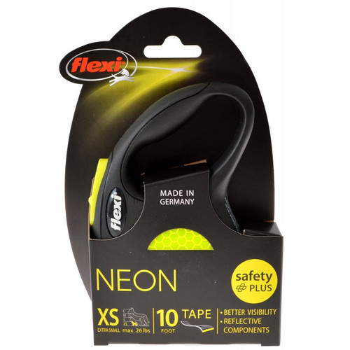 Flexi New Neon Retractable Tape Leash X-Small - 10\' Tape (Pets up to 26 lbs)