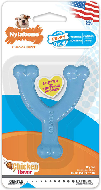 Nylabone Puppy Chew Toy Wishbone Blue, Chicken Flavor X-Small/Petite - Up To 15 Lb
