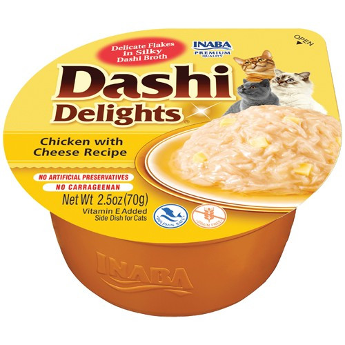 Inaba Dashi Delights Chicken with Cheese Flavored Bits in Broth Cat Food Topping 2.5 oz