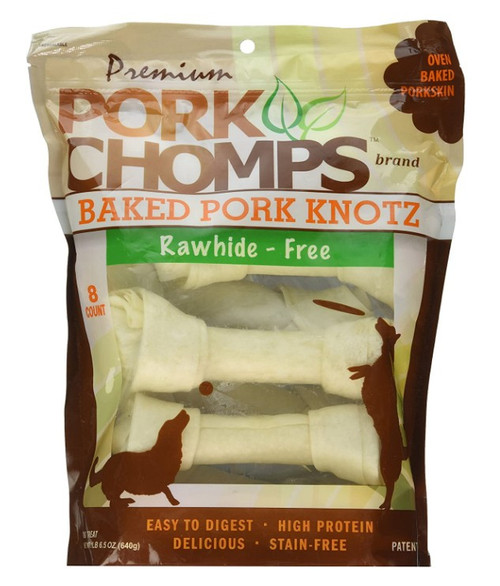 Pork Chomps Premium Pork Knotz - Baked 8 Count - (7" Chews)