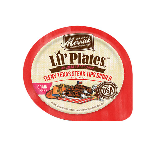 Merrick Dog Lil Plates Grain Free Teeny Texas Steak Tips 3.5 Oz.(Case Of 12)