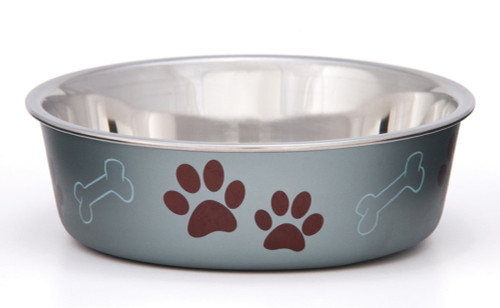 Loving Pets Metallic Dog Bowl Paw Print Blueberry Small