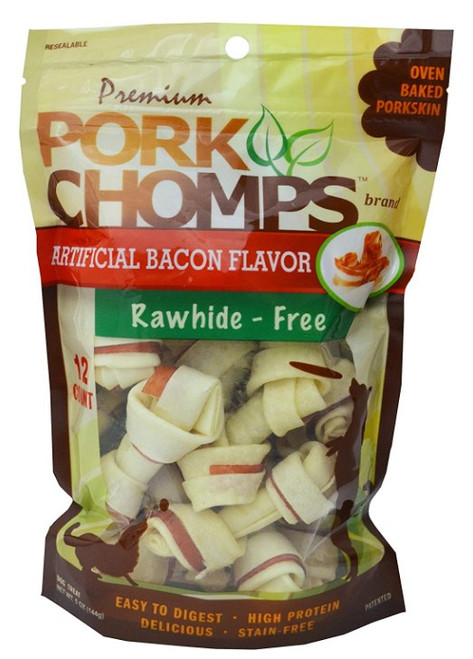 Pork Chomps Knotz Knotted Pork Chew - Bacon Flavor Mini - 12 Count - (2"-3" Chews)
