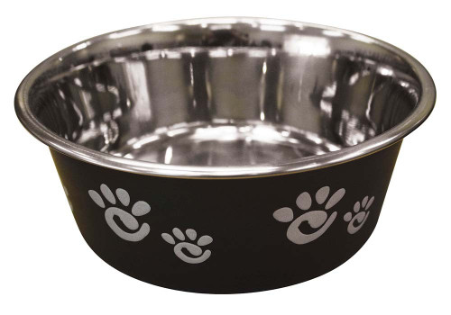 Spot Barcelona Stainless Steel Paw Print Dog Bowl Licorice 32 Oz