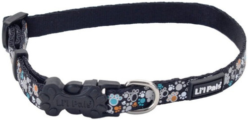 Li'L Pals Reflective Collar - Teal and Orange Paws 8-12"L x 3/8"W