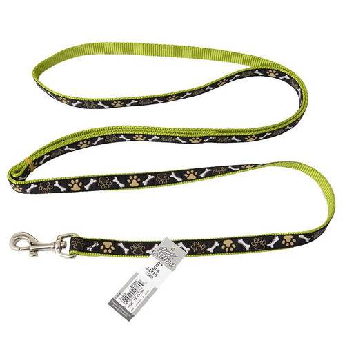 Pet Attire Ribbon Brown Paws & Bones Nylon Dog Leash 6\' Long x 5/8" Wide