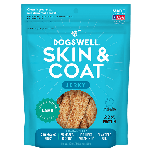 Dogswell Jerky Skin and Coat Grain-Free Lamb 10Oz