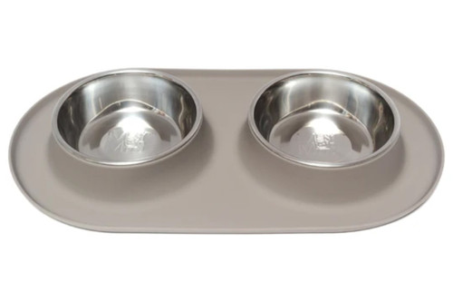 Messy Mutts Silicone Double Dog Feeder - Medium/Grey Black