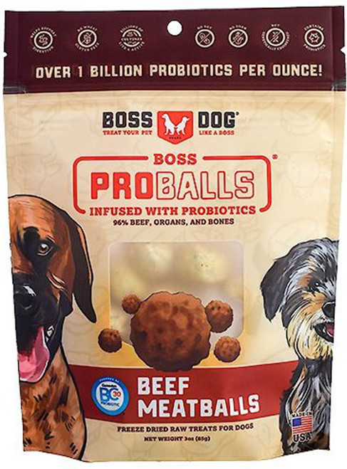 Boss Dog Treat Freeze Dried Raw Meatball Pouch Beef 3oz/6 850010391076