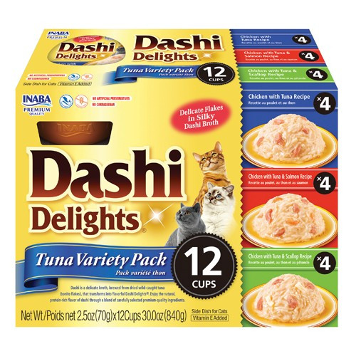 Inaba Dashi Delight Tuna Flavored Variety Pack Bits in Broth Cat Food Topping  12 count