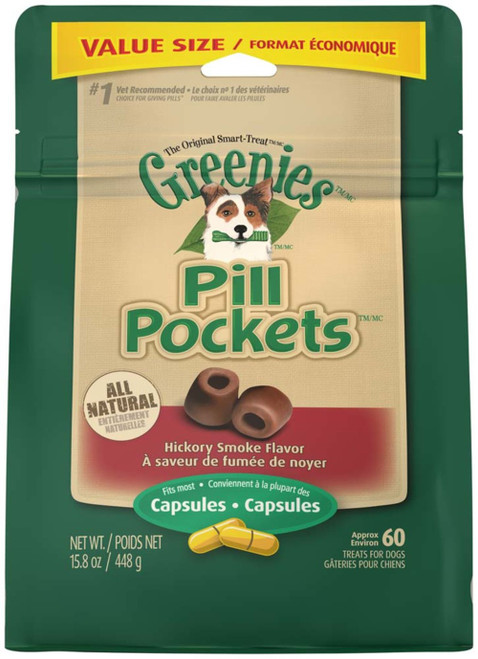 GREENIES PILL POCKETS Treats for Dogs Hickory Smoke Flavor - Capsule Size 15.8 oz. 60 Treats