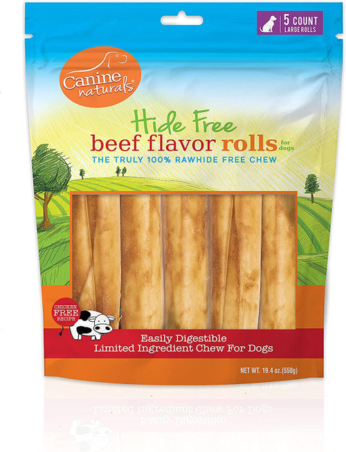 Canine Natural Hide Free 7Inch Beef Large Roll 5 ct