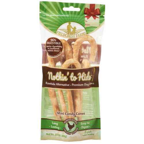 Fieldcrest Farms Nothin' to Hide Mini Holiday Candy Cane Chicken Flavor Chew Dog Treats, 2.1 oz., Count of 6