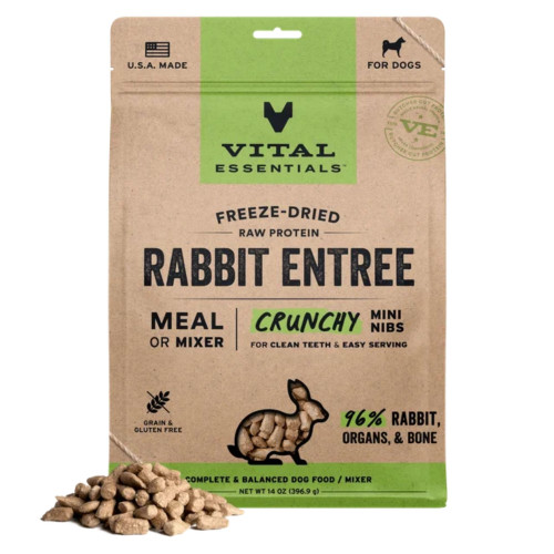 Vital Essentials Dog Freeze-Dried Raw Grain Free Rabbit Entree Mini Nibs 14oz.