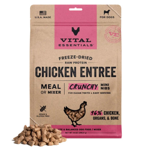 Vital Essentials Dog Freeze-Dried Raw Grain Free Chicken Entree Mini Nibs 14oz.
