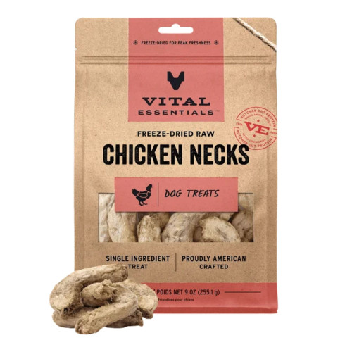 Vital Essentials Dog Freeze-Dried Raw Grain Free Chicken Necks Treats 9oz.