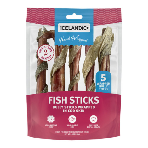 Icelandic Dog Bully Stick Wrapped With Fish Skin 6 Inch - 5 Pack