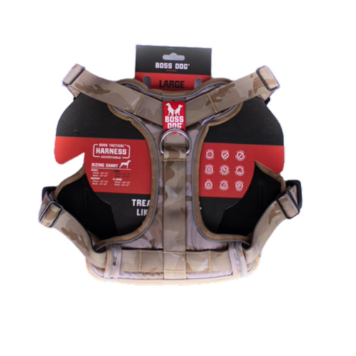 Boss Dog Tactical Dog Harness Tan Camo, 1ea/LG