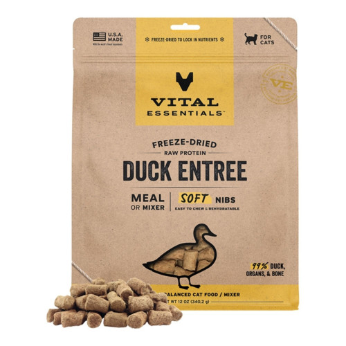 Vital Essentials Cat Freeze-Dried Raw Grain Free Duck Entree & Mixer Soft Nibs 12oz.