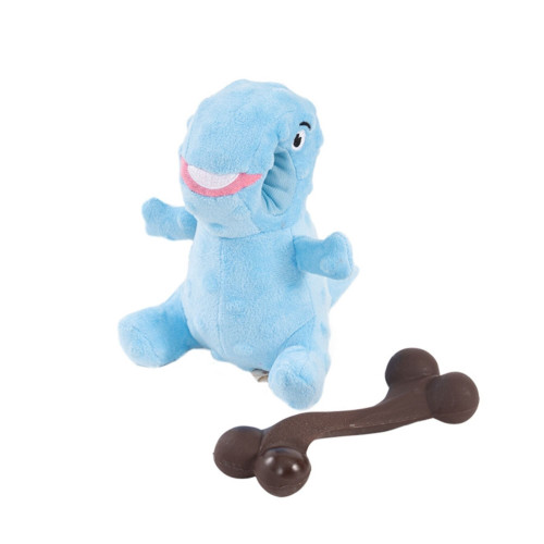 Territory Dog 2-in-1 Blue Dino Toy - Plush Dino Blue 6.5 Inches - Bone 6 Inches