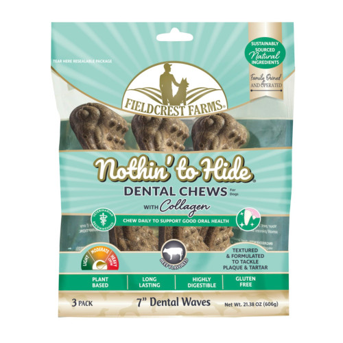 Fieldcrest Farms Nothin' to Hide Dental Wave Collagen Dog Chew Beef, 1ea/7 in, 3 pk