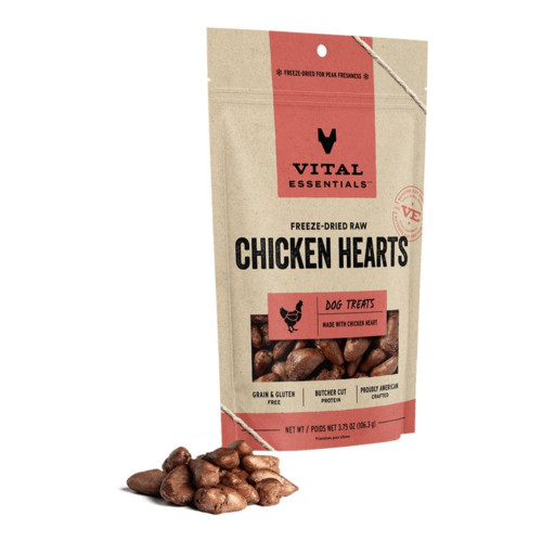 Vital Essentials Dog Freeze-Dried Grain Free Chicken Hearts Treats 3.75oz.