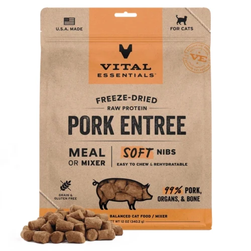 Vital Essentials Cat Freeze-Dried Raw Grain Free Pork Entree Mini Nibs 12oz.