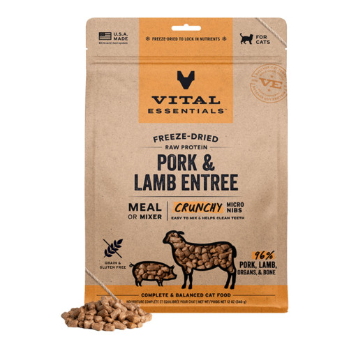Vital Essentials Cat Freeze-Dried Raw Micro Nibs Pork & Lamb Entree 12oz.