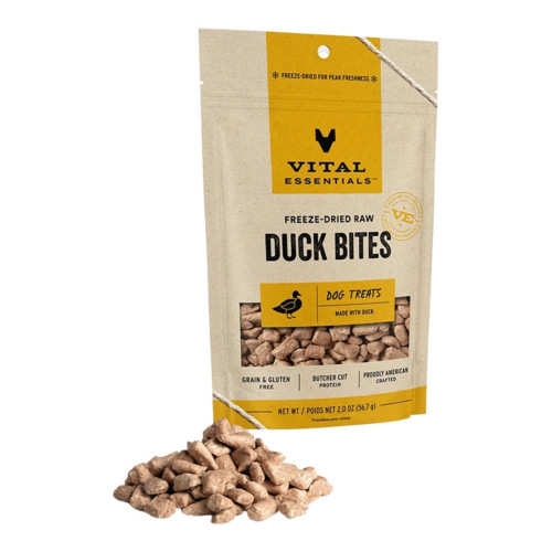 Vital Essentials Dog Freeze-Dried Grain Free Duck Bites Treats 2oz.