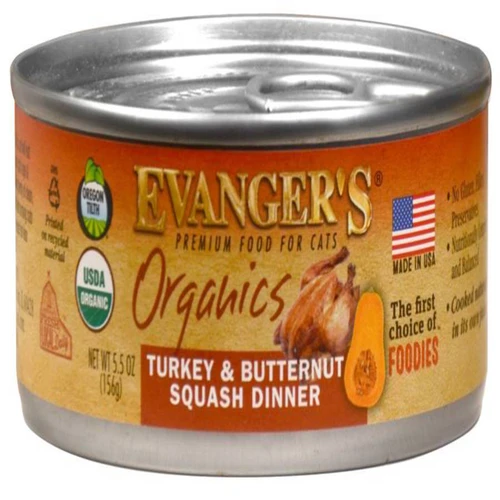 Evangers Organics Turkey With Butternut Squash Dinner Canned Cat Food 24Ea/5.5 Oz