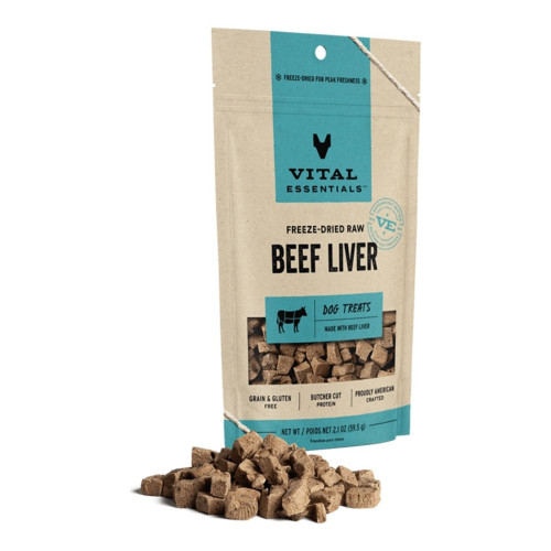 Vital Essentials Dog Freeze-Dried Grain Free Beef Liver Treats 2.1oz.