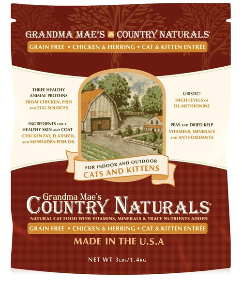 Grandma Mae's Country Naturals Cat Grain Free Chicken Meal & Herring Meal Recipe for Cats & Kittens 3lbs.