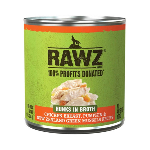 Rawz Hunks Dog Chicken Breast Pumpkin New Zealand Green Mussels 10oz. (Case of 12)
