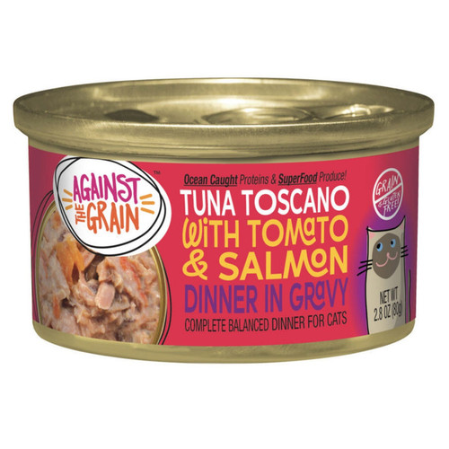 Against the Grain Tuna Toscano With Salmon & Tomato Dinner Wet Cat Food 2.8oz. (Case of 24)