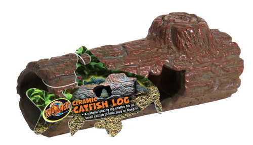 Zoo Med Ceramic Catfish Log Aquarium Ornament Brown 6.45 in Medium