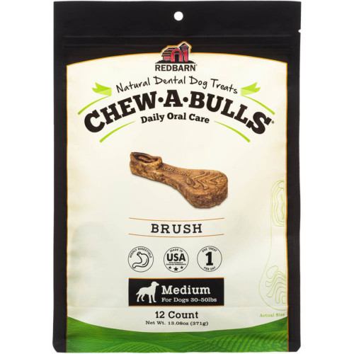 Redbarn Pet Products Chew-A-Bulls Brush Dental Dog Treats Medium 12 count