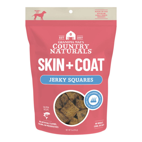 Grandma Mae's Country Naturals Dog Jerky Squares - Skin & Coat Support - Salmon 5oz.