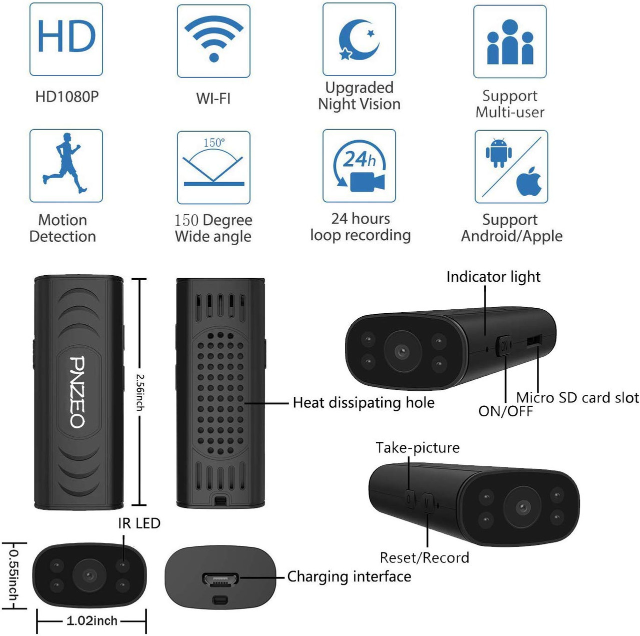 Mini Spy Hidden Cameras For Home Security 4K HD Wide Angle Wireless WiFi  Small Nanny Cam Indoor Surveillance Cameras With APP/Motion Detection/Night  Vision : : Electronics & Photo