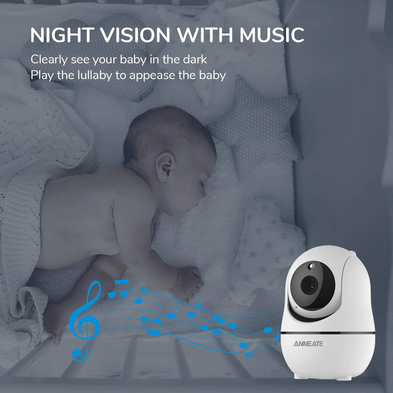 ANMEATE Baby Monitor with Remote Pan-Tilt-Zoom Camera, 3.5 Large Display  Video Baby Monitor with Camera and Audio ,Infrared Night Vision ,Two Way  Talk , Room Temperature, Lullabies and 960ft Range black 