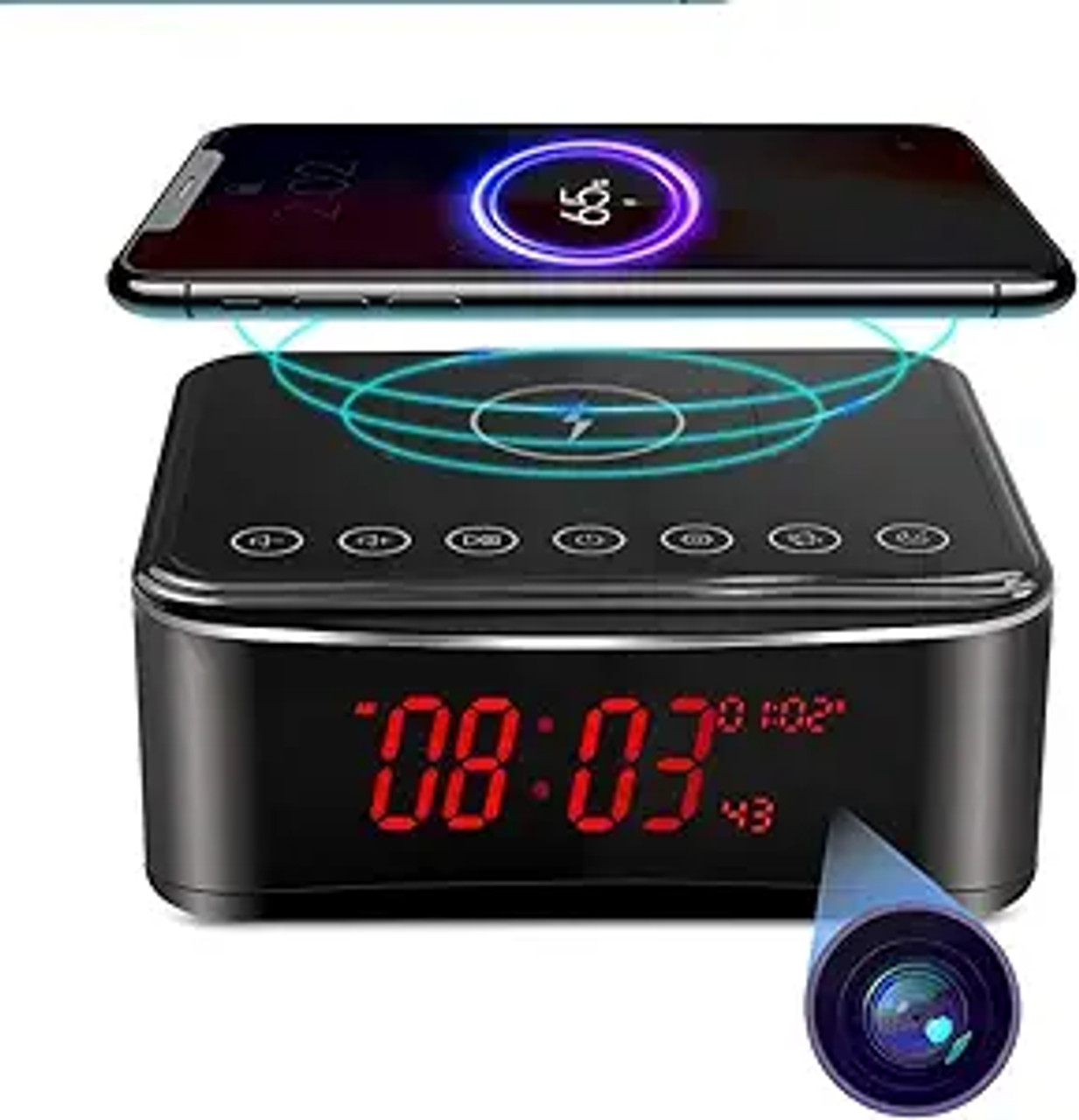 HD 1080P WiFi Wireless Charger Clock Nanny cam With Night Vision-Video Only
