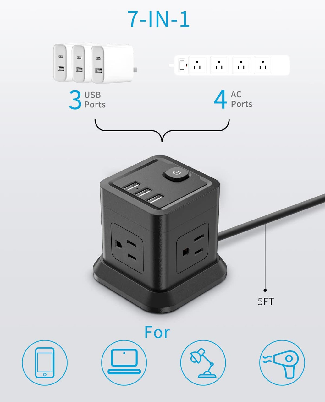 Six Outlet Adapter Surge Protector With 4K UHD Wifi Camera