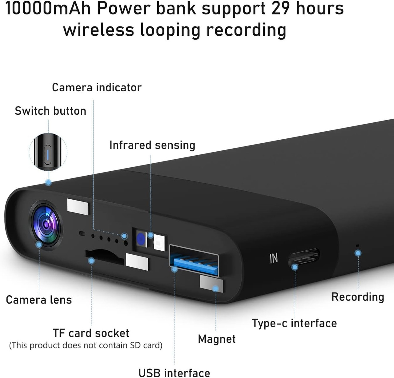 WiFI Security Camera Power Bank Wireless Phone Charger