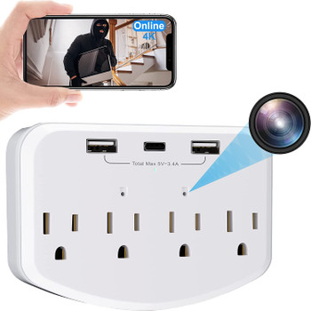 1080p HD Wall Charger with WiFi Security Camera Outlet
