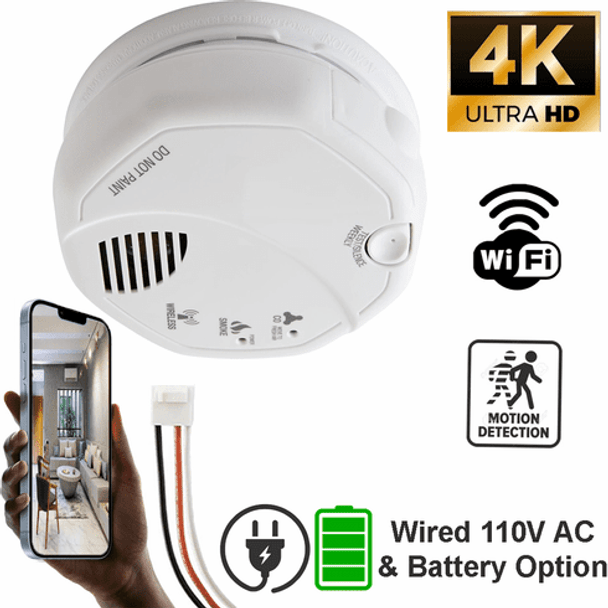 4K HD Smoke Detector WiFi Security Camera Wi-Fi Fire Alarm Ceiling Mount