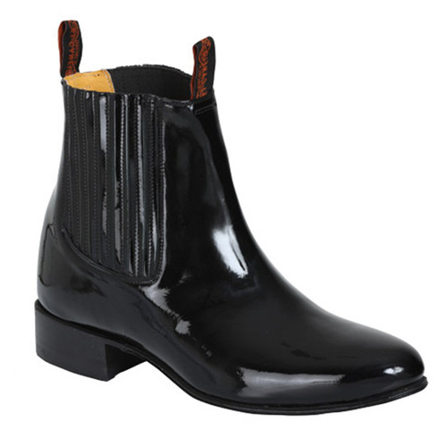 El Canelo Black Patent Leather Ankle Charro Boots