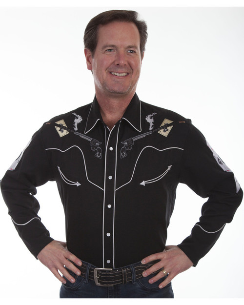 Scully Men's Pistols & Cards Embroidered Shirt