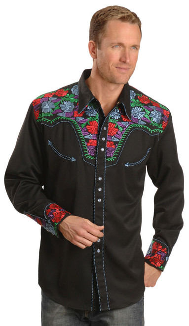 Scully Vibrant Floral Embroidered Retro Western Shirt - Big & Tall