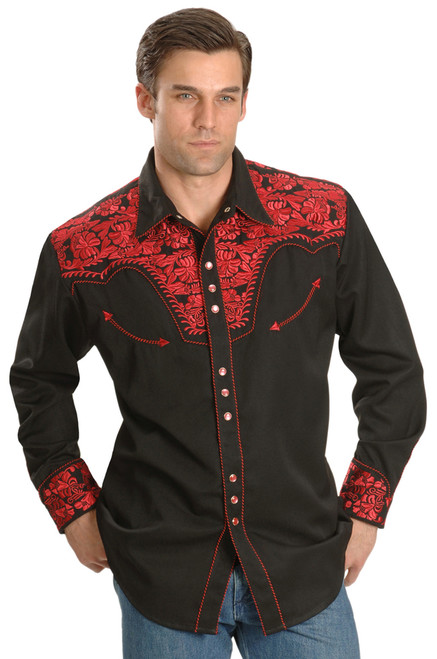 Scully Crimson Floral Embroidery Retro Western Shirt