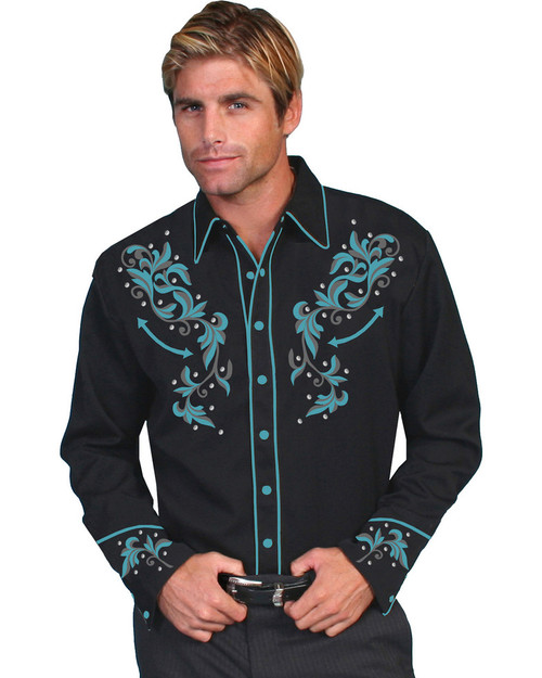 Scully Men's Turquoise Embroidered Shirt